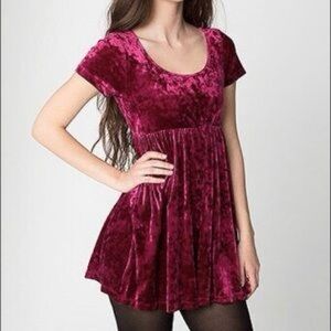 American Apparel burgundy red crushed velvet babydoll mini dress
